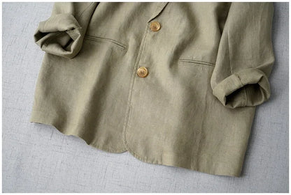 Elegant Long Sleeve Women's Linen Suit Jacket Thin Outerwear New Spring Fashion Ladies' Classic Versatile Pure Cotton Blend