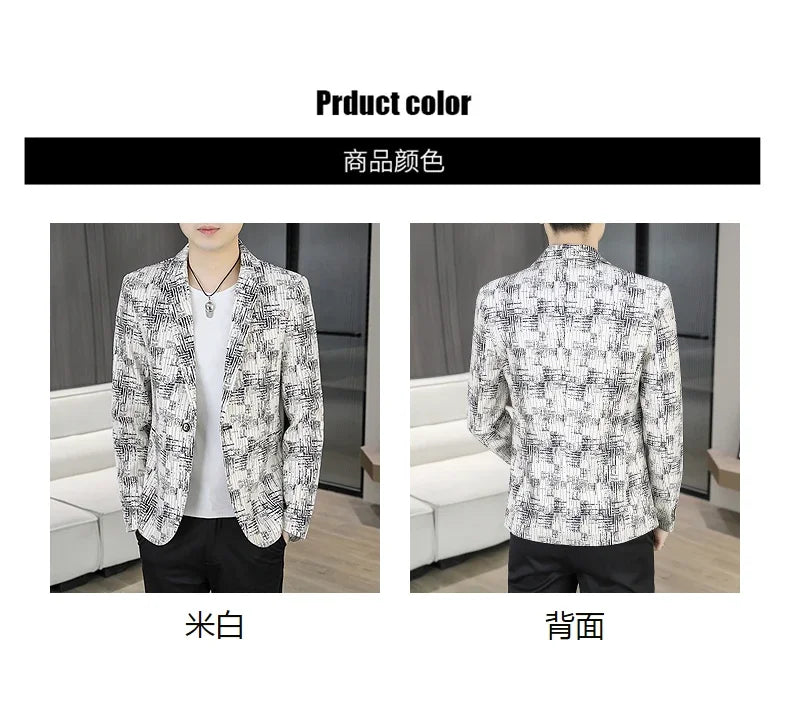 Men's Blazer Fashionable Casual Business Gentleman Outdoor Trendy Checkered Banquet Versatile and Slimming Korean Version Blazer