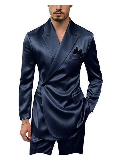 Men's Satin 2-Piece Slim Fit Suit for Wedding, Prom, and Formal Occasions