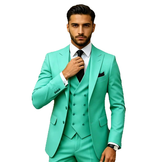 Wedding Men's Suits 3 Pieces Slim Fit Banquet Casual Wedding Suit Single Breasted Peak Lapel Blazer Tuxedos(Jacket+Vest+Pants)