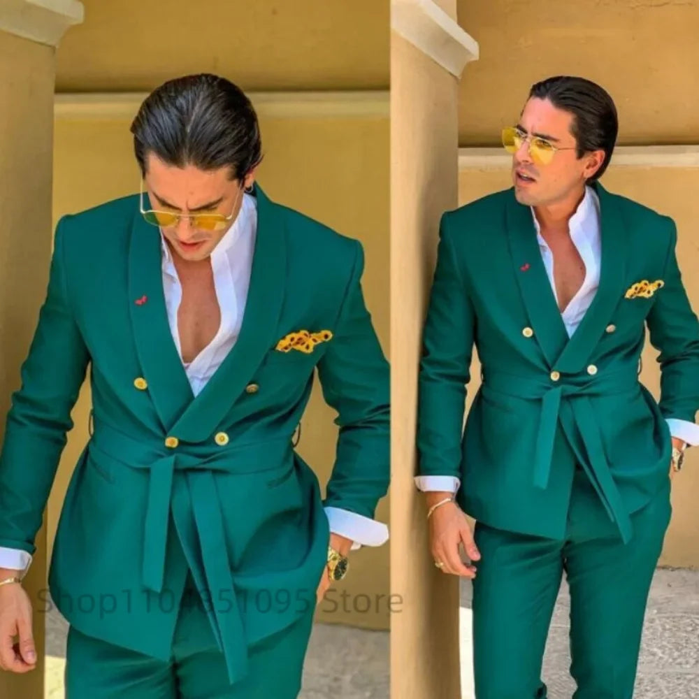 Slim Fit Shawl Lapel Men's Wedding Suits 2 Piece Formal Business Groom Wear Fashion Style Blazer Pants Tuxedos Costume Homme