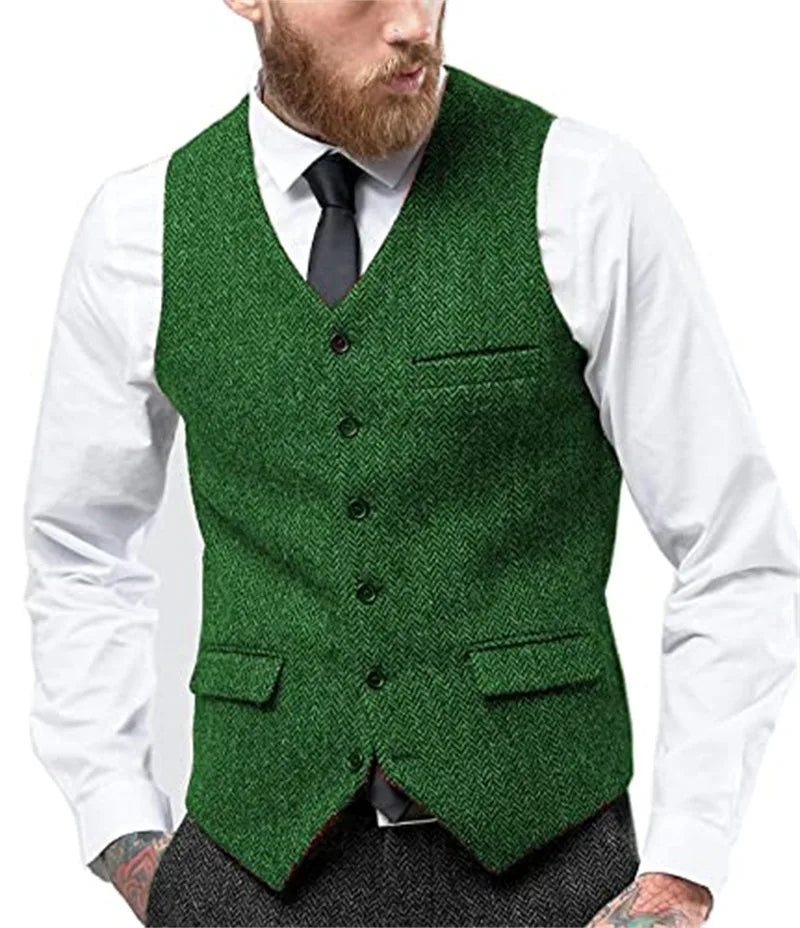 Men's Herringbone Waistcoat Single Breasted Slim Fit Suit Vest for Wedding & Formal Occasions