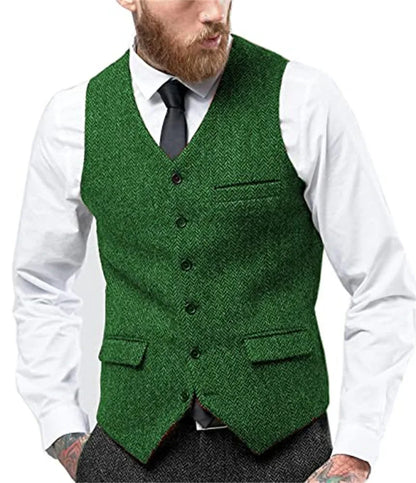 Men's Herringbone Waistcoat Single Breasted Slim Fit Suit Vest for Wedding & Formal Occasions