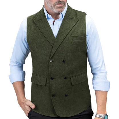 Men's Double-Breasted Herringbone Vest for Weddings & Formal Occasions