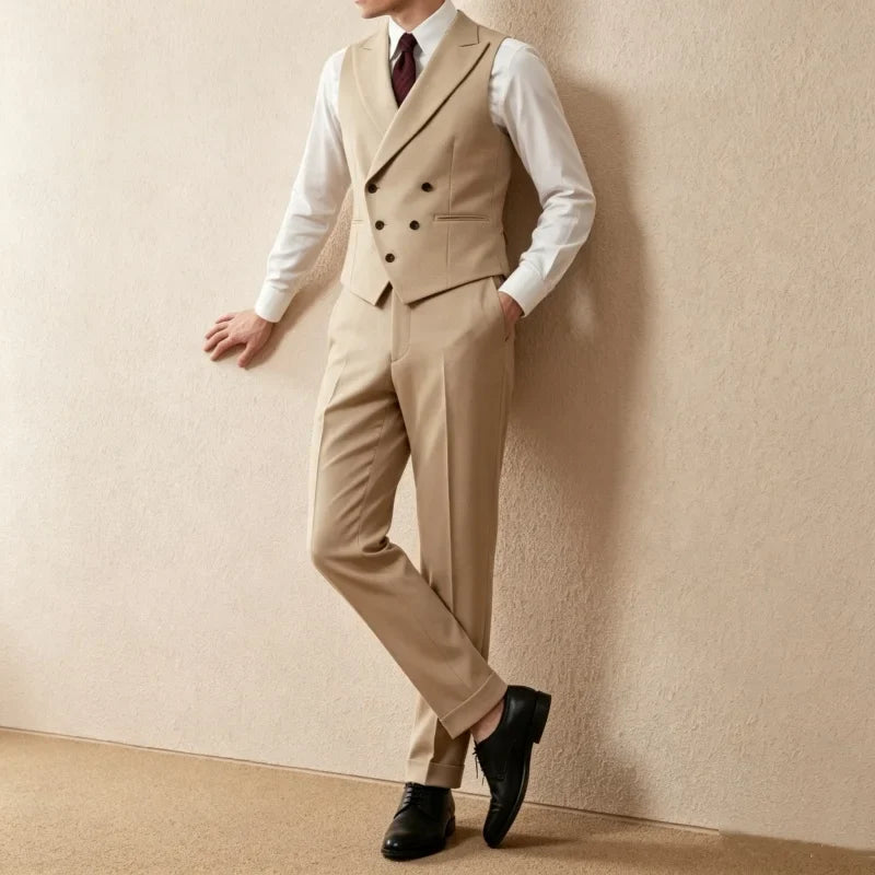 Men's 2-Piece Vest and Pants Suit Set – Slim Fit Double-Breasted Waistcoat for Wedding & Formal Wear