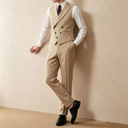 Men's 2-Piece Vest and Pants Suit Set – Slim Fit Double-Breasted Waistcoat for Wedding & Formal Wear