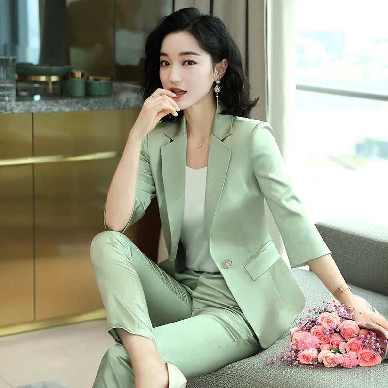 High-end Premium Women's Blazer Pant Two Piece Office Suit 2022 Spring New Elegant Temperament Female Jacket Casual Ninth Pants