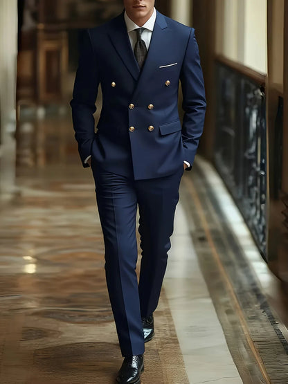 Men's Double Breasted 2-Piece Suit Set – Formal Jacket & Trousers for Weddings & Parties