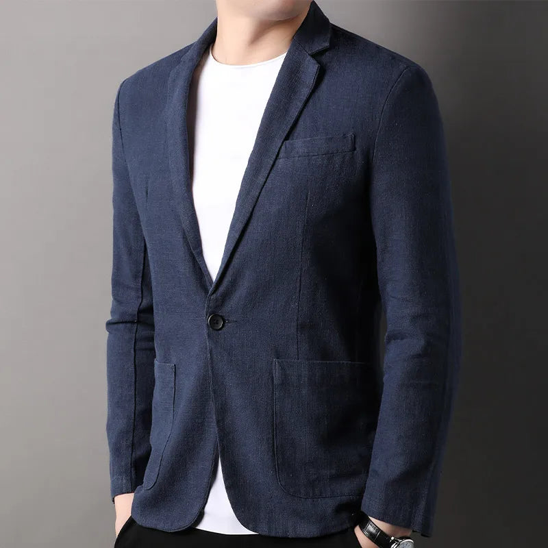 Spring and Summer New High Quality Men's Linen Suit Fashion Handsome Slim-fit All-in-one Trend Men's Coat 70% Ramie 30% Cotton