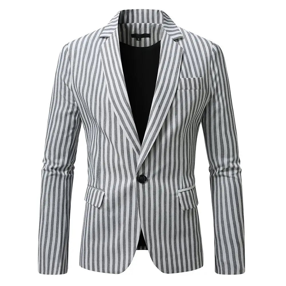 Striped Blazer Jacket Man Suits Luxury Sacos Hombres Elegantes 2025 Coats Men Casual Single Button Social Business Blazers Coats