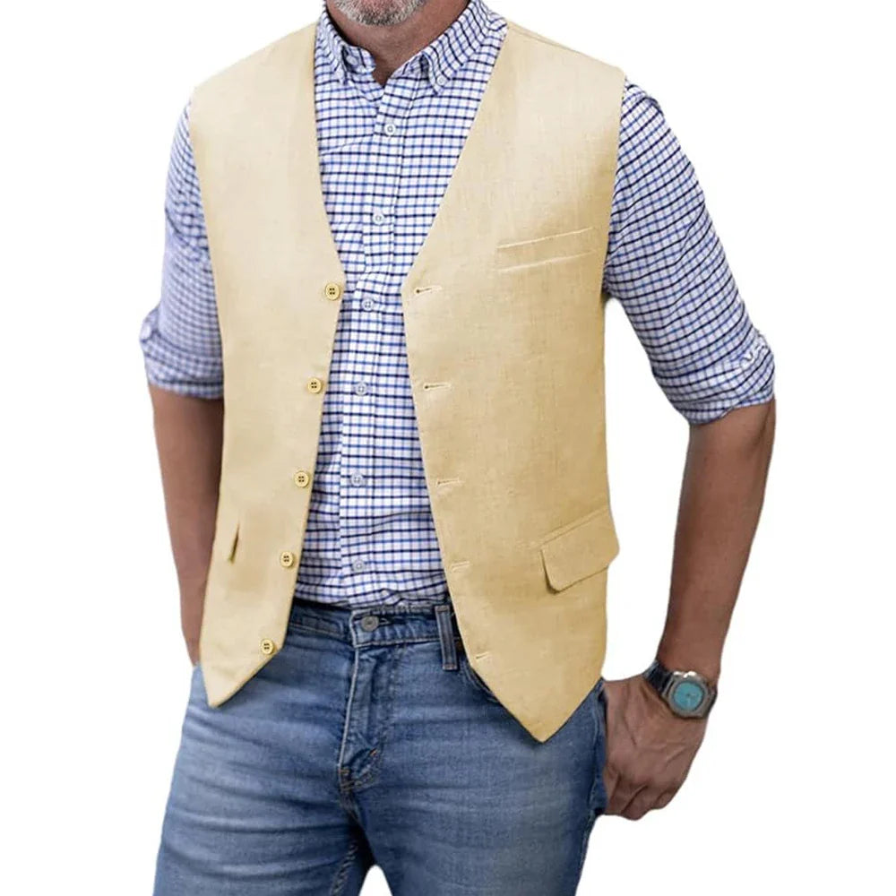 Men's Slim Fit Cotton Broadcloth Suit Vest for Men – Single Breasted Smart Casual Waistcoat for Weddings & Business Events