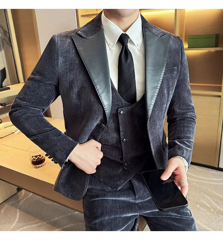 Men's Slim Fit 3-Piece Suit – Smart Casual & Wedding Formal Set