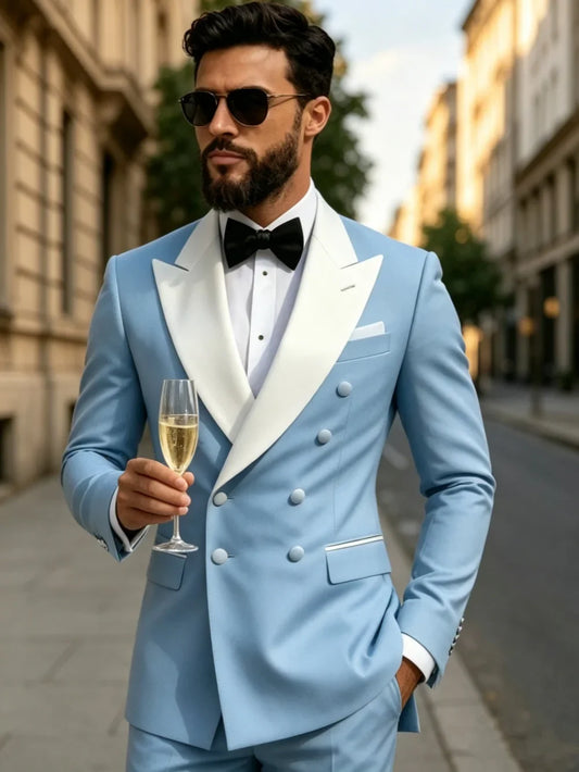Double Breasted Men's Suits 2 Pieces Jacket Pants Business Outfit Elegant Peak Lapel Tuxedo XS-6XL Handsome Slim Fit Suit Set