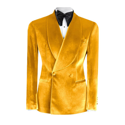 Formal Velvet Men's Suits Blazer Double Breasted Jacket 1 Piece Elegant Slim Fit Male Clothing Wedding Men Business Casual Coats