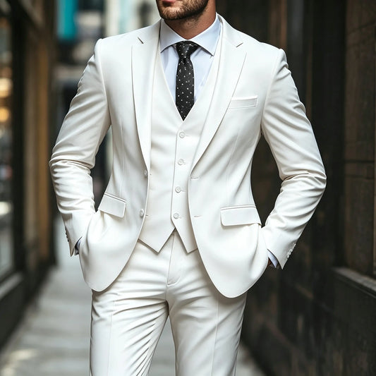 Costume trois pièces de cérémonie de marque haut de gamme pour homme, costume de mariage de marié de couleur unie (Veste + Gilet + Pantalon)