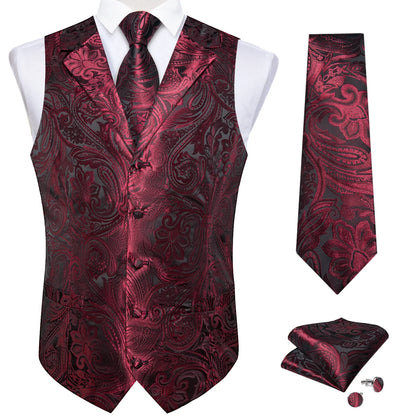 Men's Paisley Suit Vest – Single-Breasted Waistcoat with Tie, Handkerchief & Cufflinks for Weddings & Banquets