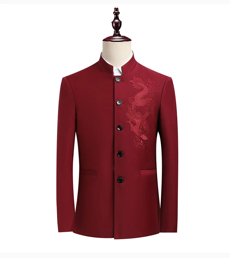 Blazer Men Fashion Gentleman Business Slimming Outdoor Zhongshan Suit Trendy Banquet Host Casual Wedding Stand-up Collar Blazer