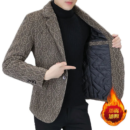Blazer Autumn/Winter Golden Sable Velvet and Cotton Thickened Thermal Small Suit Fashion Business Men's Slim Blazer