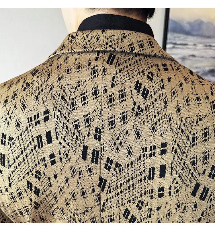 Korean Slim Fit Casual Suit Jacket for Men Fashion Camouflage Business Social Blazers Wedding Streetwear Dress Coat Men Clothing