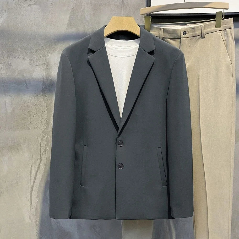 Elegant Single Breasted Coats Tweed Man Suits and Blazers Original Jacket for Men Spring Clothes Korean Style Casual Menswear