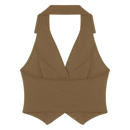 Elegant Women's Halter Vests Sleeveless Suits Waistcoat Mujer OL Office Ladies Crop Top for Business Commuting Formal Clothes