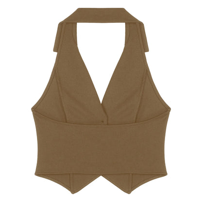 Women's Halter Sleeveless Vests V-Neck OL Work Wear Suits Waistcoat for Office Ladies Commuting Street Clothes Elegant Vest
