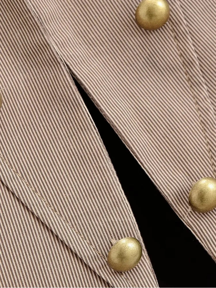 Women Military Style Cropped Blazer Jacket Gold Button Slim Short Suit Coat Stand Collar Elegant Office Lady Outerwear