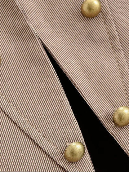 Women Military Style Cropped Blazer Jacket Gold Button Slim Short Suit Coat Stand Collar Elegant Office Lady Outerwear