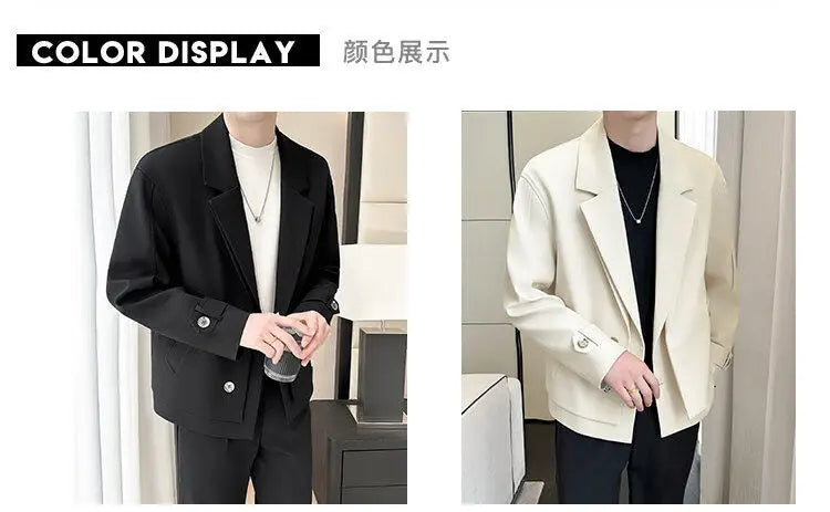 2025 Spring New Fake Two Piece Suit Collar Jacket Men Korean Trend Casual Business Blazers Loose Street Wear Social Jacket