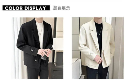 2025 Spring New Fake Two Piece Suit Collar Jacket Men Korean Trend Casual Business Blazers Loose Street Wear Social Jacket