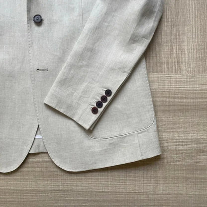 Men Thin Slim Fit Top Quality Beige White Linen Suits Matching Sets Spring Summer Comfortable Two Piece Set Casual Outfits 2025