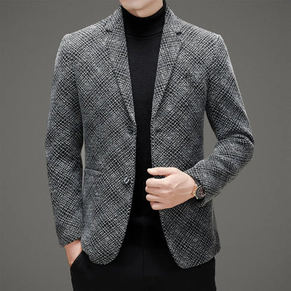 Men's Autumn Winter Thickened Business Casual Blazer Jacket Middle Aged Warm Outerwear