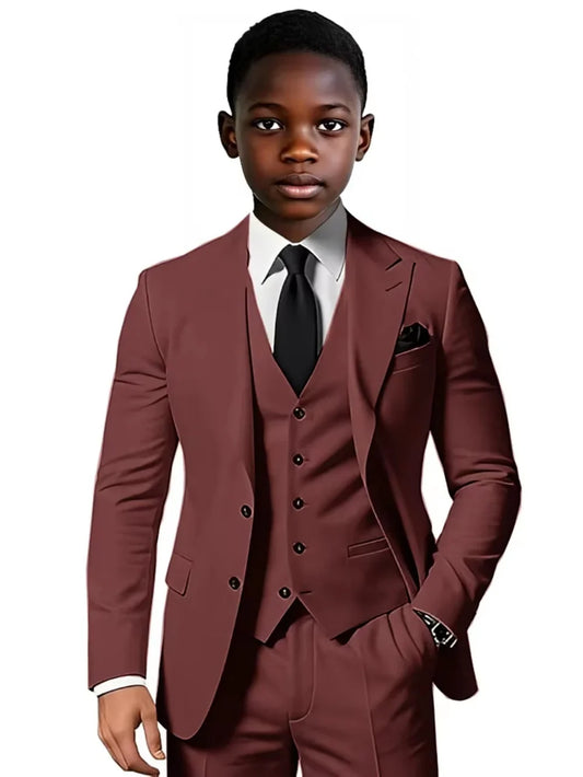 Multi-colors Boys Stylish Suit Set 3 Pieces For Birthday Party Elegant Handsome Shawl Lapel Tuxedo Wedding Guest Clothes 2-20T