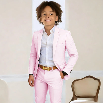 Suit For Boys 2-16 Years Blazer Pant Set 2 Piece Slim Fit Casual Beige Wedding Suit Set Birthday Stage Performance Costumes