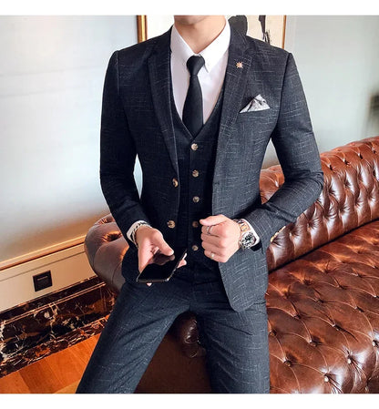 Men's 3-Piece Striped Formal Suit – Blazer, Vest & Trousers | Italian Style Business Gentleman