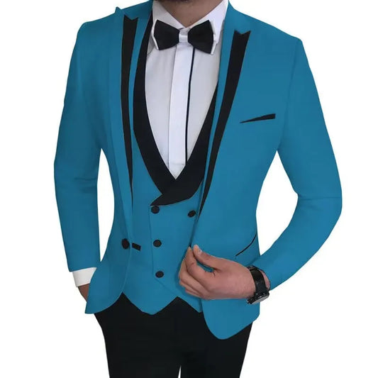 Men's 3 Piece Formal Suit Wedding Groom Tuxedo Slim Fit Peak Lapel Multi-Color