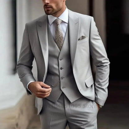 Classic Wedding Solid 3-Piece Smoking Ternos Fino Adjusted Male Formal Business Suits for Groomsmen And Festive Occasions