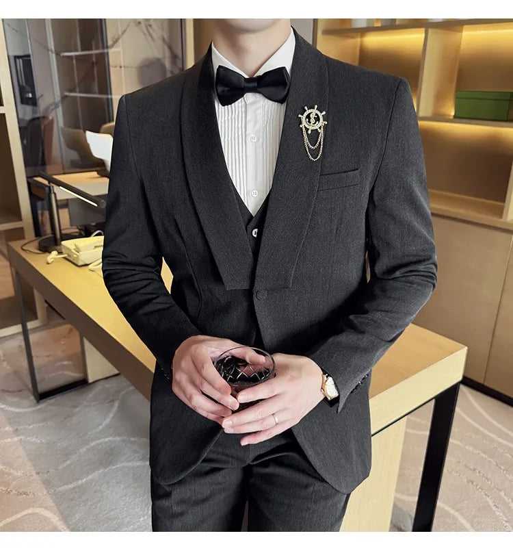 High Quality Casual Business Suit Set Men Slim Fit Social Wedding Groom Formal Set 3 Piece Set (jacket+vest+pant）men Clothing