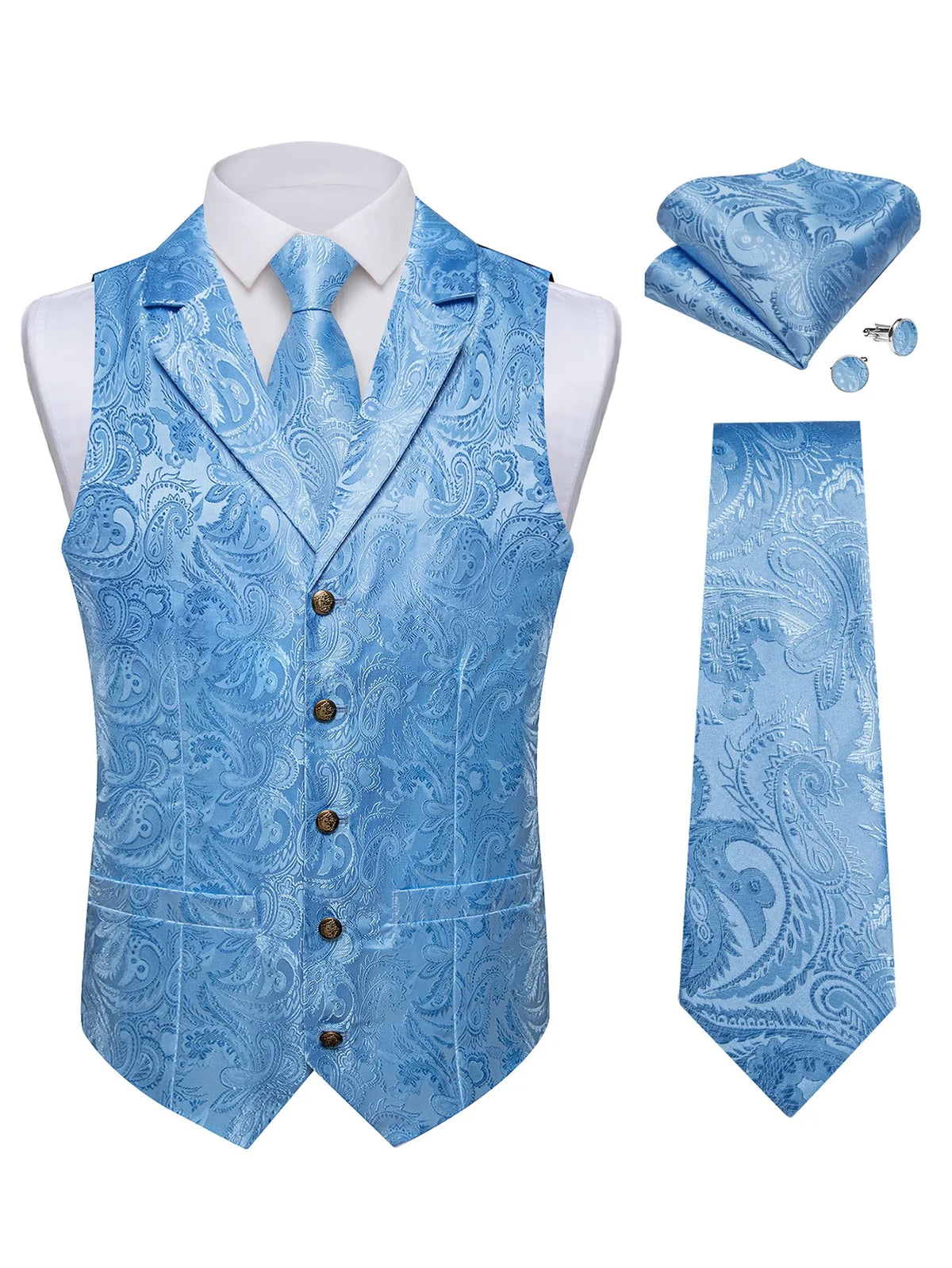 Men's Suit Vest & Tie Set – Paisley Jacquard Waistcoat for Weddings and Formal Occasions