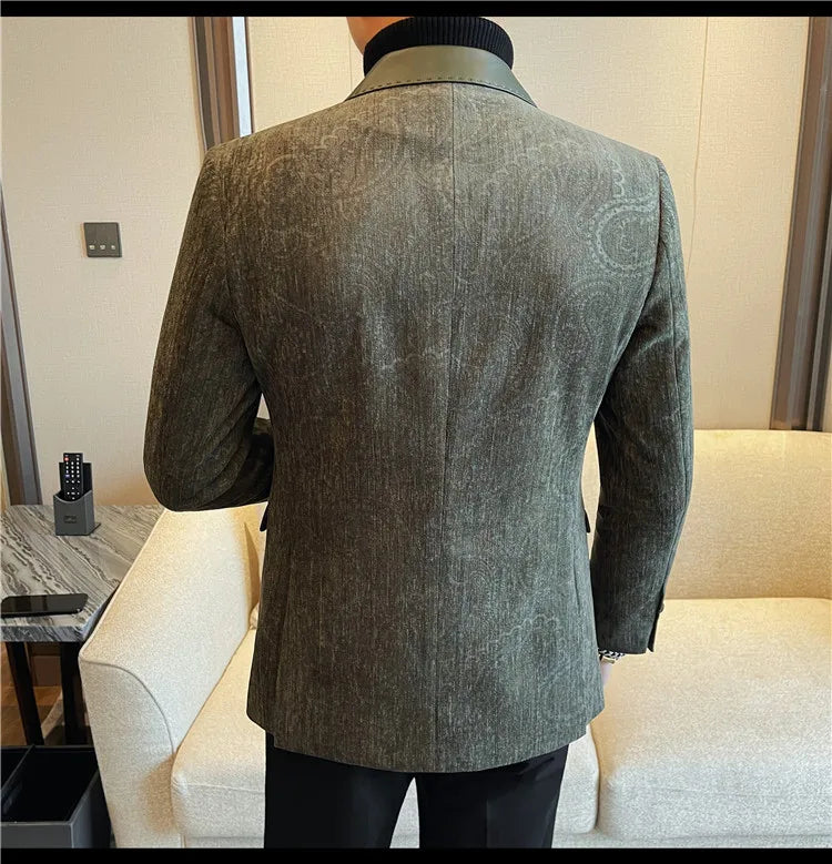 High-quality men's fashionable suit jackets, autumn and winter casual patchwork suits, new high-end patchwork suits