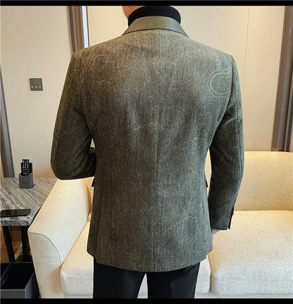 High-quality men's fashionable suit jackets, autumn and winter casual patchwork suits, new high-end patchwork suits
