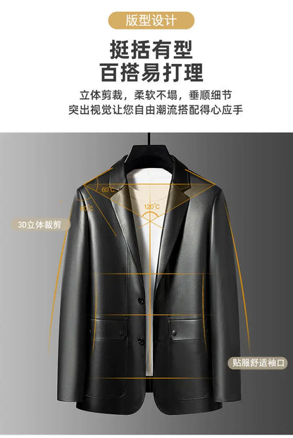 Genuine Leather Jacket Men's Sheepskin Suit Collar Midlife Leather Coat Business Casual Western Style Men's Single-Breasted Top
