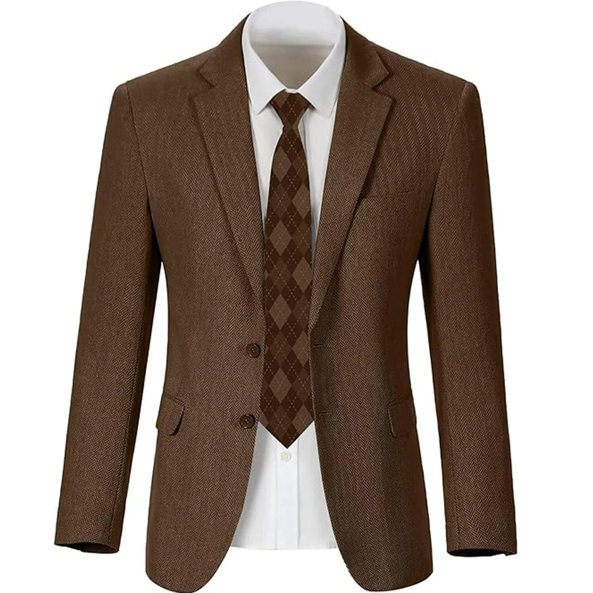 Men's Herringbone Blazer 2 Button Notch Lapel Slim Fit Suit Jacket Business Casual Tuxedo Coat Formal Wedding Office Outerwear