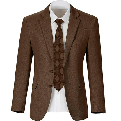 Men's Herringbone Blazer 2 Button Notch Lapel Slim Fit Suit Jacket Business Casual Tuxedo Coat Formal Wedding Office Outerwear