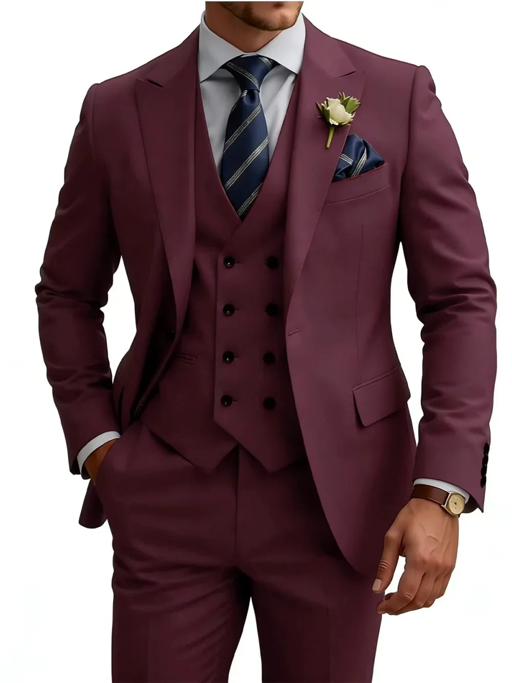 New Premium Solid Suit Set 3 Pieces Banquet Party Wear Handsome Peak Lapel Slim Fit Suits Wedding Groom Sets Plus Size Tuxedo