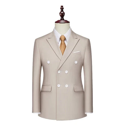 Men's Double Breasted Blazer – Formal Solid Color Suit Jacket for Weddings & Business