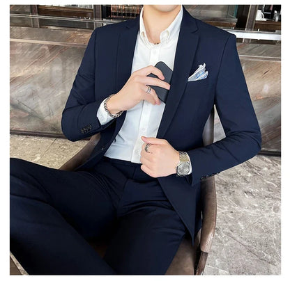 Men's Slim Fit Solid Color Two-Piece Suit Set for Wedding & Formal Occasions