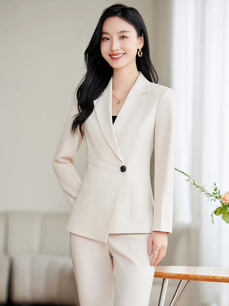 Elegant Green Apricot Black Ladies Pant Suit Women Female Business Work Wear Jacket and Trouser Blazer 2 Piece Set