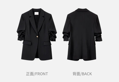 Women's Blazer 2026 Spring Fall Shoulder Pad Gathered Cuff Legant Draped Office Ladies Jackets Woman Clothes 151X57670