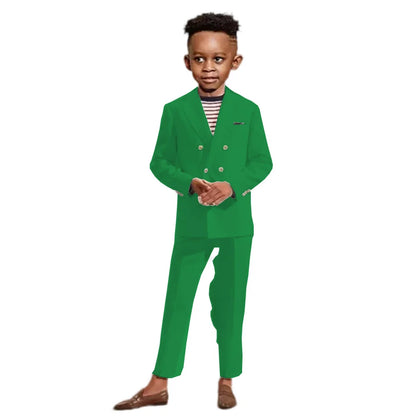 Double Breasted Kids Formal Suit Set 2 Pieces Jacket Pants Handsome Boys Solid Suits Wedding Guest Outfit Performance Tuxedo